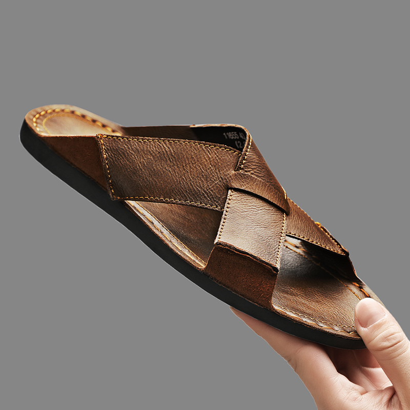 Men'S Shoes Temu - 패션 정품 가죽 남성 슬리퍼 여름