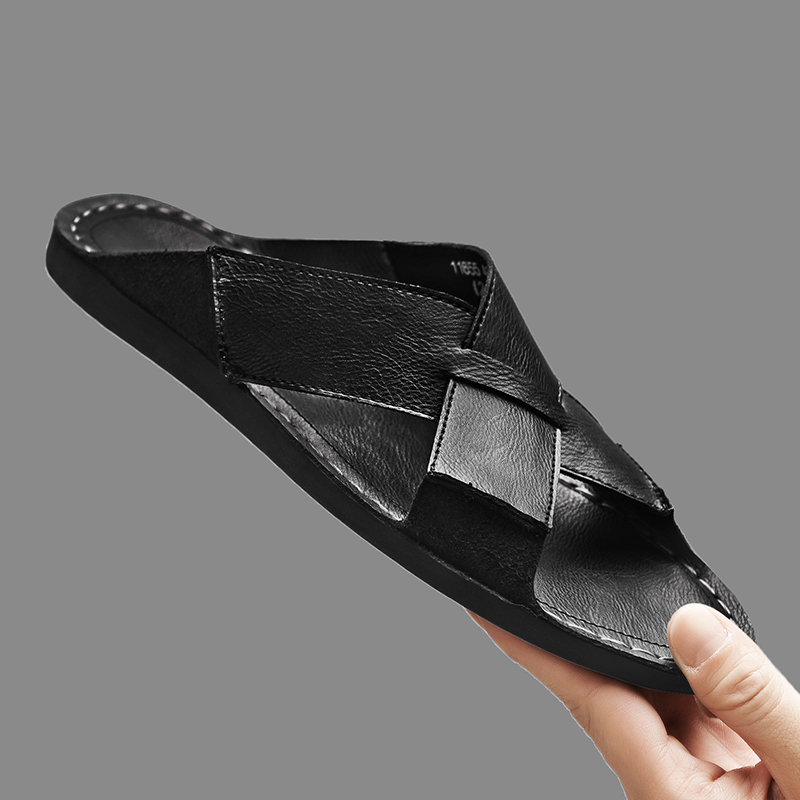패션 정품 가죽 남성 슬리퍼 여름 남성 샌들 야외 비치 - Men'S Shoes Temu 리뷰 및 가격